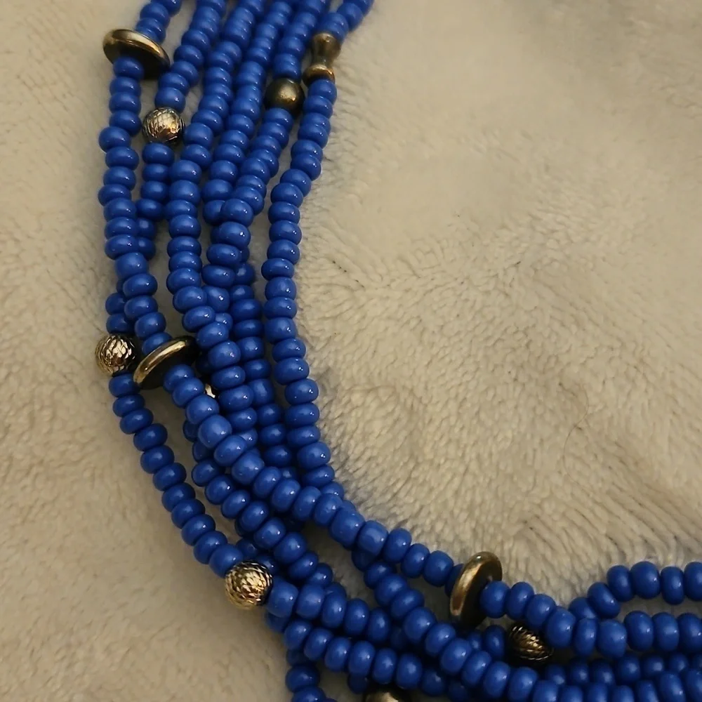 Vintage Estate Ethnic Cornflower Blue Multi-strand Beaded Necklace